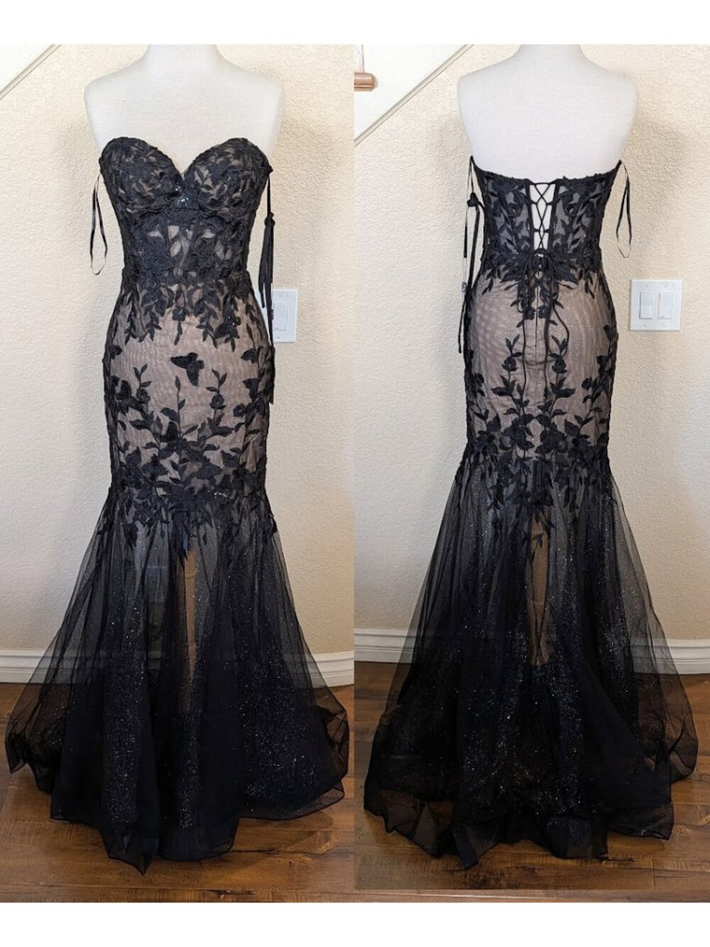 Black Nude Sequin Sparkle Sheer Mermaid Formal Prom Dress 2